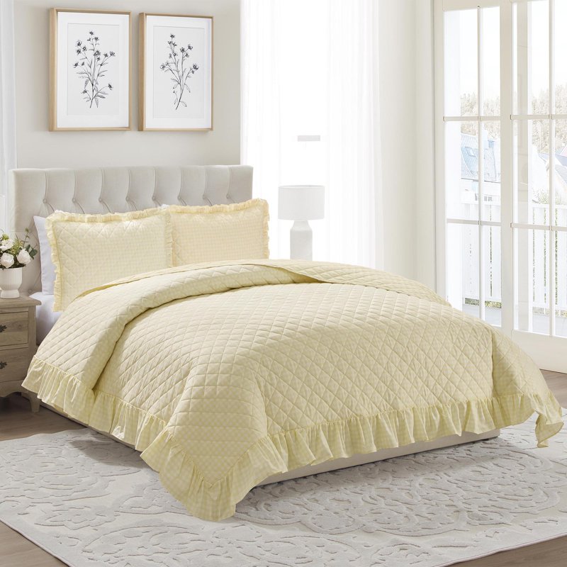 My Texas House Gingham Ruffle Quilt Set - King Yellow