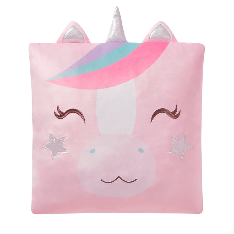 Pink Unicorn Decorative Throw Pillow - 18x18 Inch Kids Room Accent - Snuggly Plush Cushion with Multicolor Design