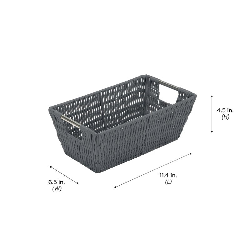 Simplify Small Rattan Storage Basket - Charcoal Gray with Handles