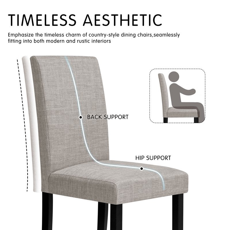 Linen Dining Chairs Set of 4 - Upholstered Fabric, Light Gray