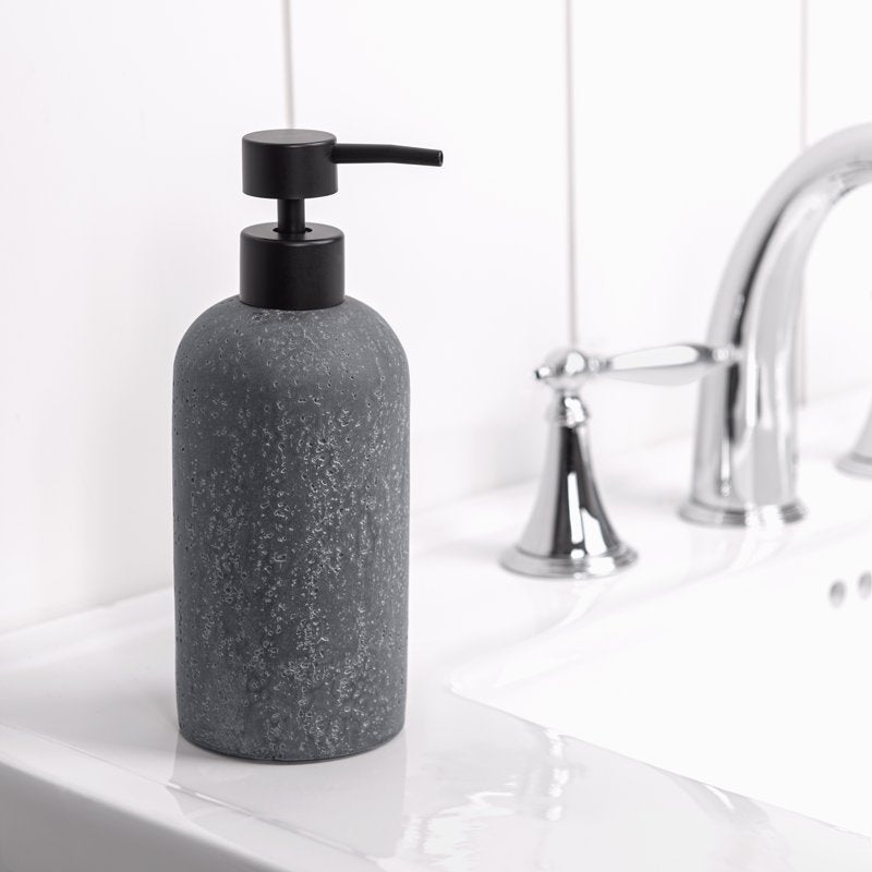 Faux Stone Soap and Lotion Dispenser - Grey, Compact, 12.5 oz