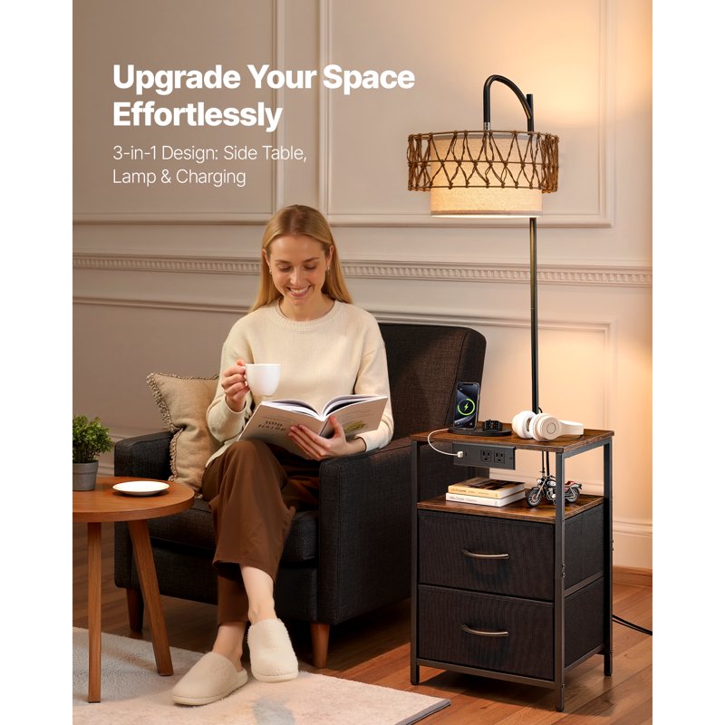 Multifunctional Floor Lamp with Integrated Table & USB Ports