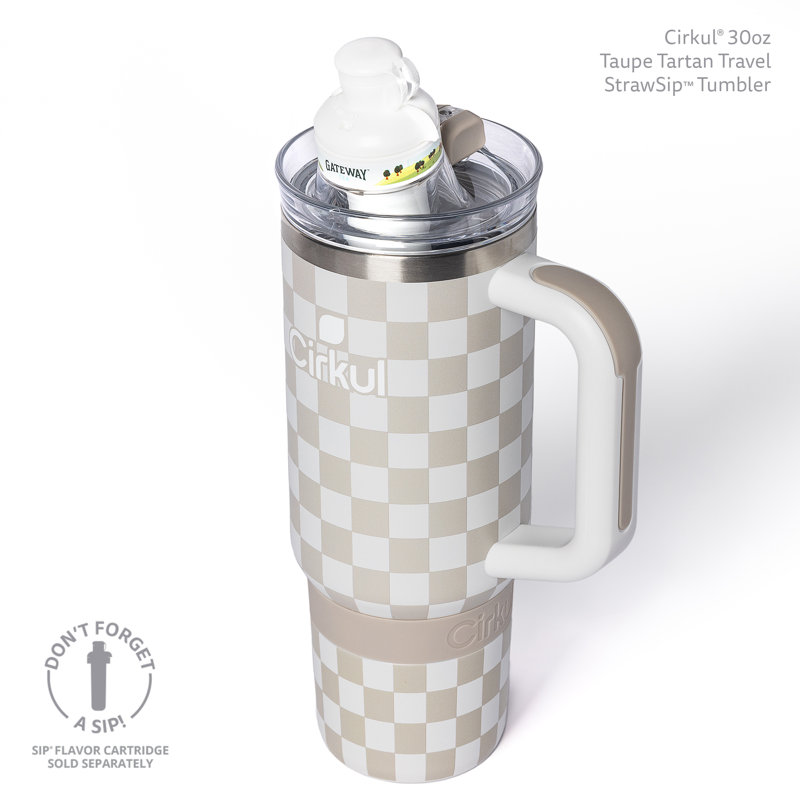 30oz Double-Wall Insulated Stainless Steel Tumbler with Handle - Taupe Check