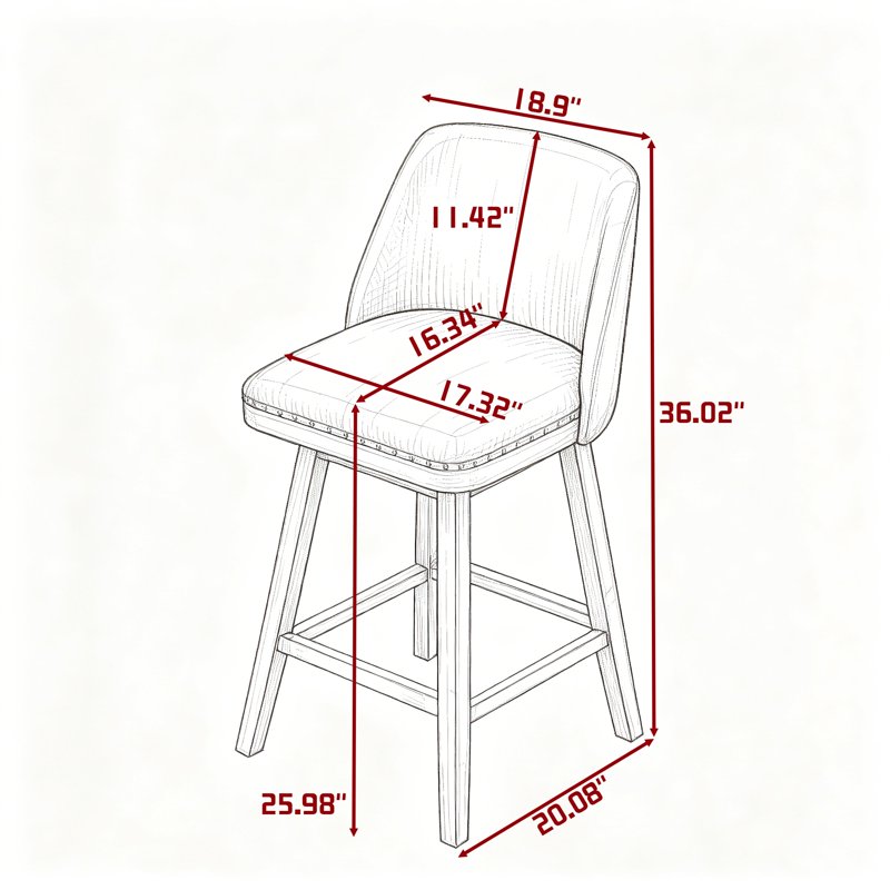 18.9" Swivel Barstool - Modern Counter Height Stool, Gray