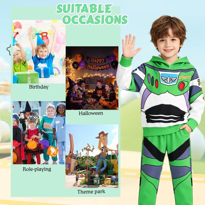 Kids Halloween Costume Toddler Boys Cosplay Outfit A02493-Green 5-6 Years