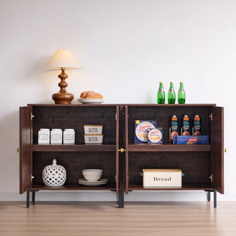 Wooden Buffet Cabinet with Storage - 61.75" W, Adjustable Shelf, Brown, 2 Pack