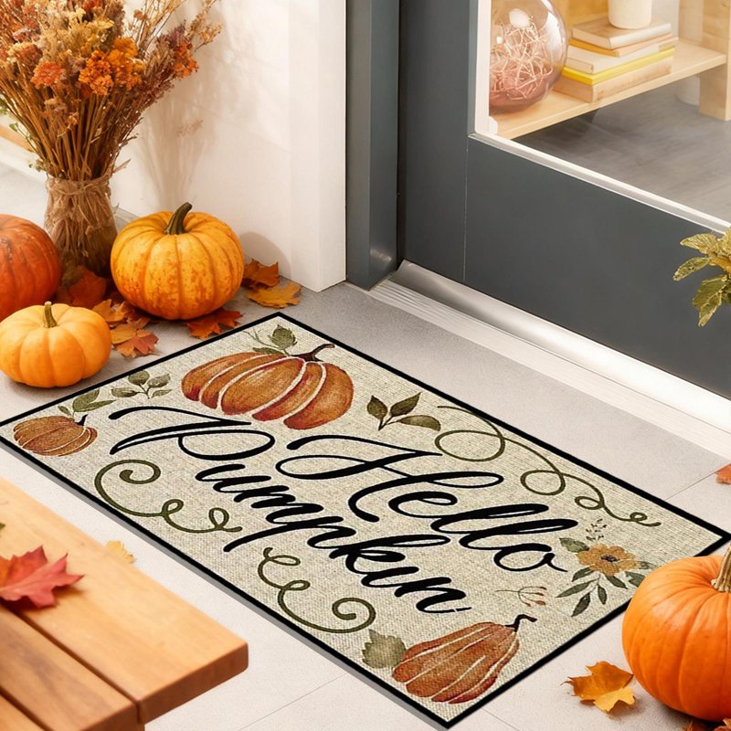 Thanksgiving Pumpkin Doormat - Fall Hello Pumpkin Front Door Mat (M)