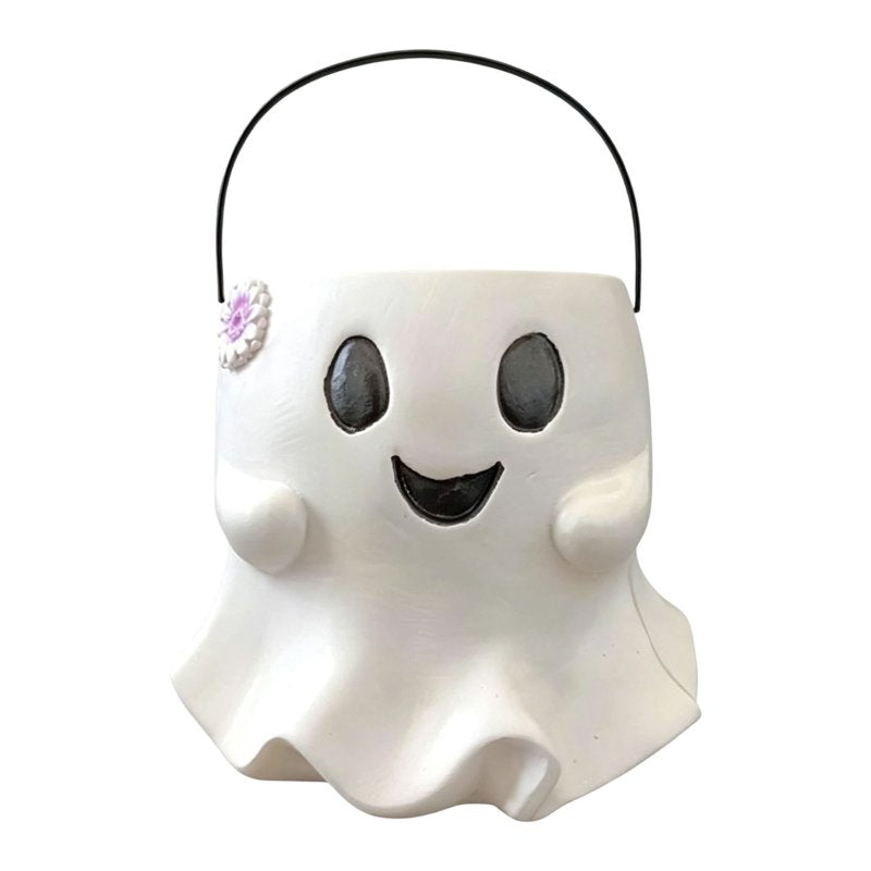 Halloween Ghost Candy Bucket - Cute Resin Treat Container with Handle - Variation #024