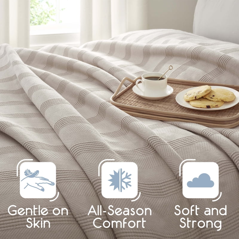 Twin Size Cotton Knit Blanket - All-Season Breathable Bed Cover - Mink