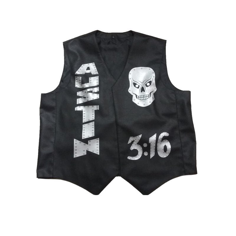 Mens XL Stone Cold Steve Austin Skulls Leather Costume Vest - Halloween Wrestling Gift
