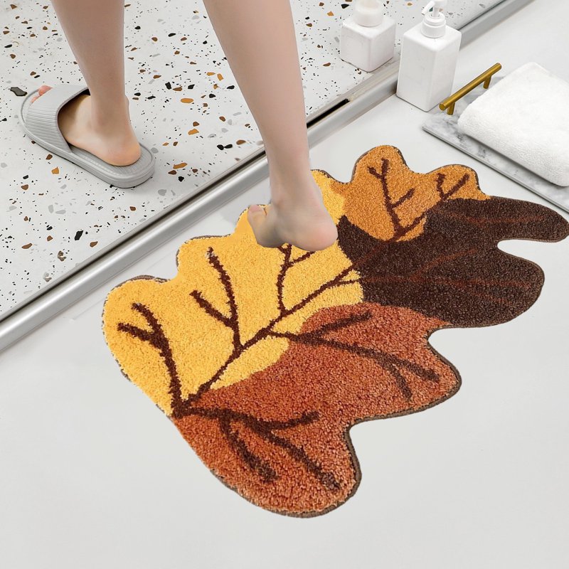 Fall Maple Leaf Doormat - Imitation Wool, Absorbent, Non-Slip, 15.75x23.62in - Yellow Variation