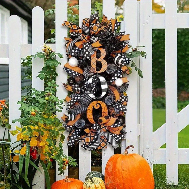 Halloween Boo Wreath for Front Door Wall Decor - Spooky Swag