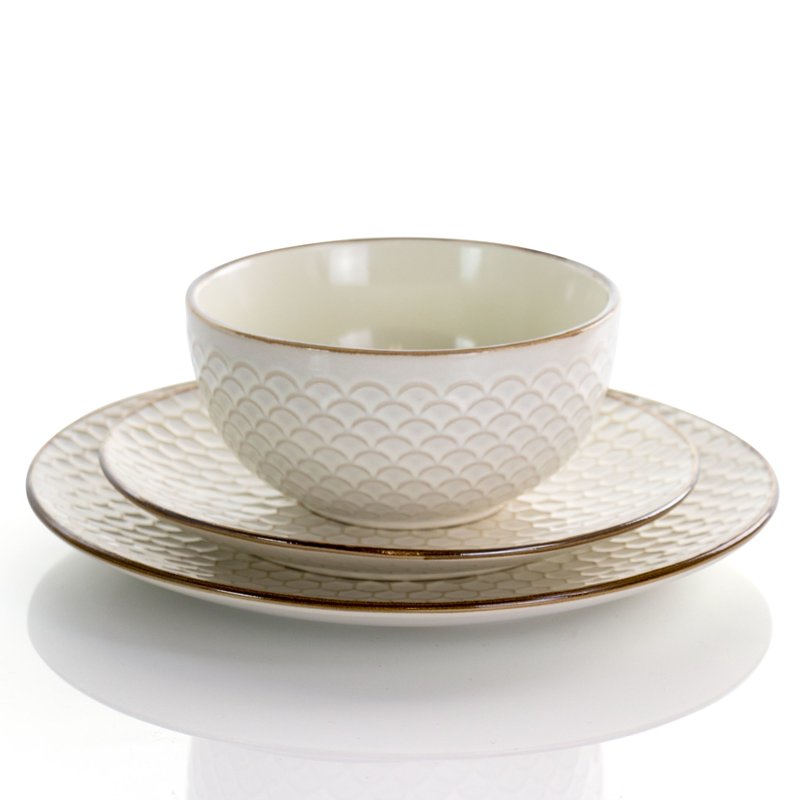 16-Piece Honey Ivory Stoneware Dinnerware Set - Service for Four