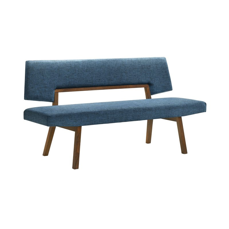 Channell Wood Dining Bench - Walnut Finish with Blue Fabric