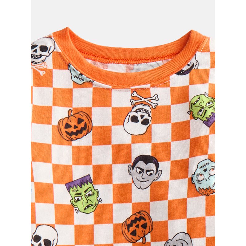 Spooky Orange Halloween Boys' Tight Fit Long Sleeve Pajama Set - Size 4-10