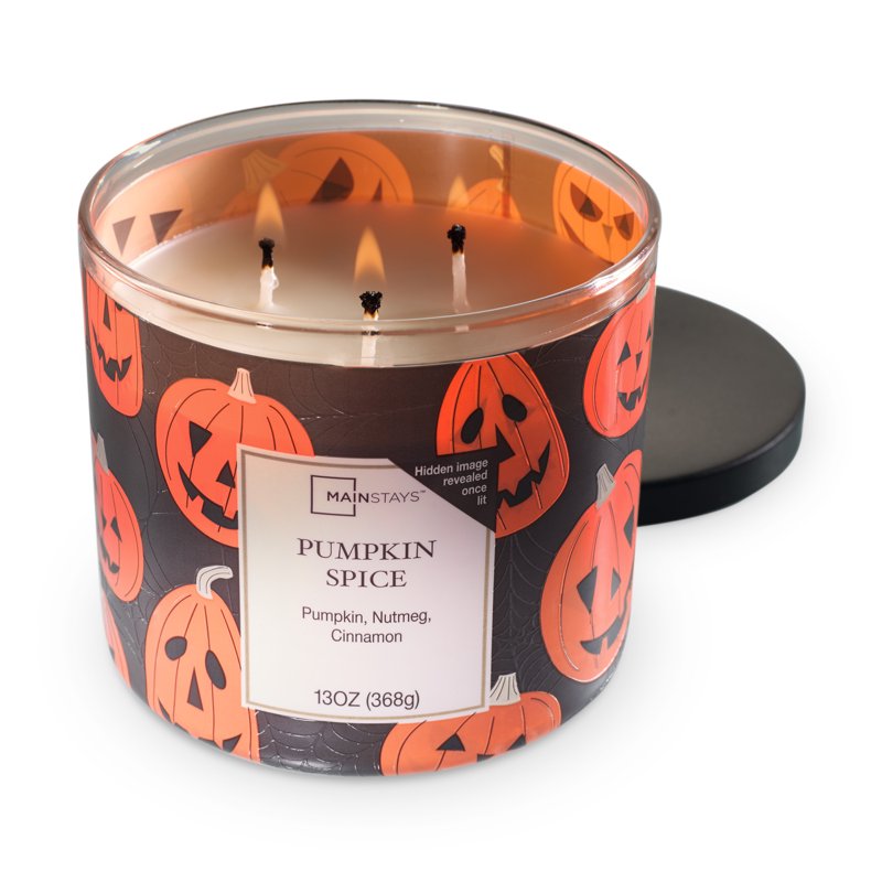 Pumpkin Spice Scented Candle with 3 Wicks, Fall Decor & Festive Wrap, 13 oz