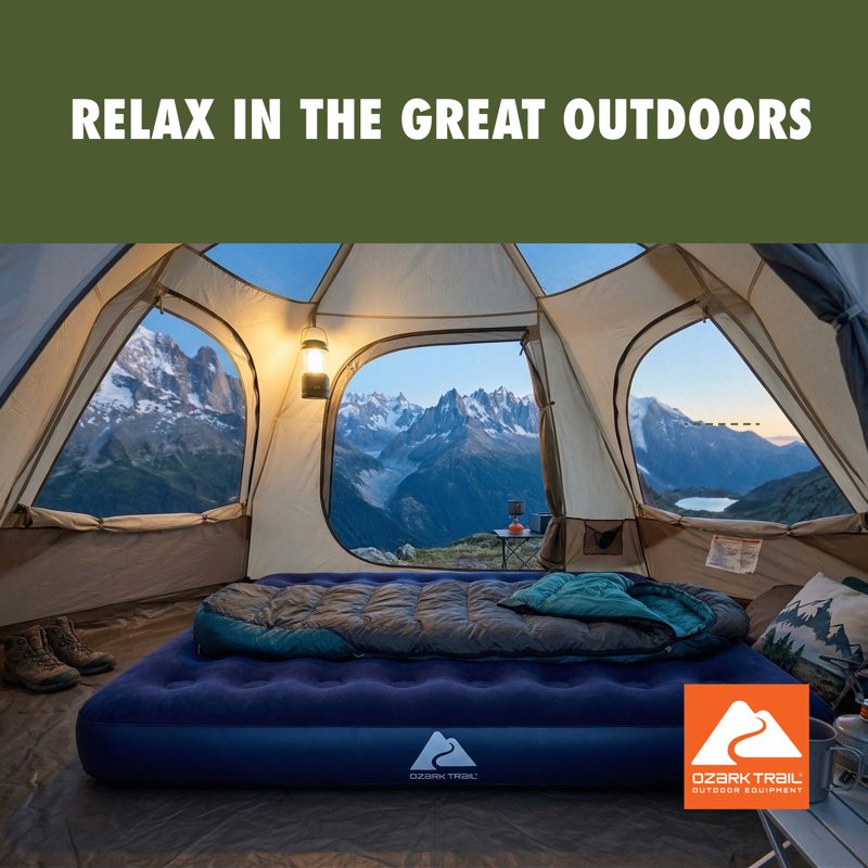 (2 Pack) Ozark Trail King 10-Inch Air Mattress - No Pump, Flocked Top, Portable Camping Bed