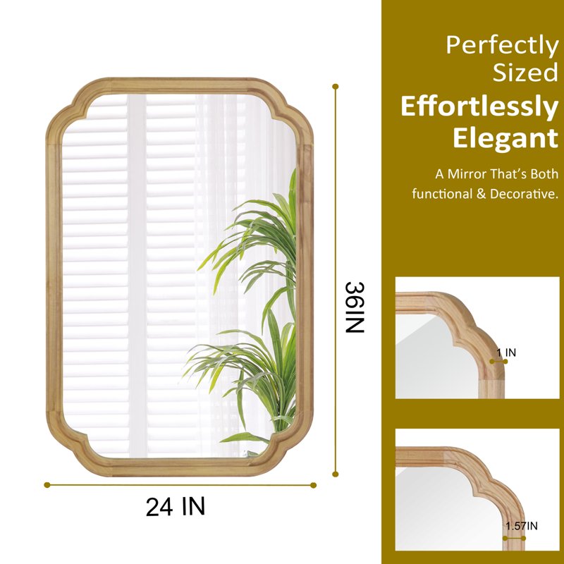 24x36 Inch Natural Solid Wood Frame Mirror - Decorative Wall Mirror for Bedroom & Living Room
