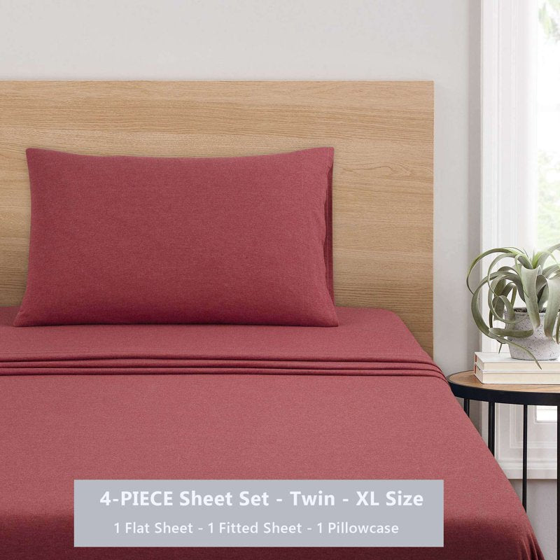 Cotton Rich Jersey Twin-XL Bed Sheet Set - Red Sedona, 3 Pieces