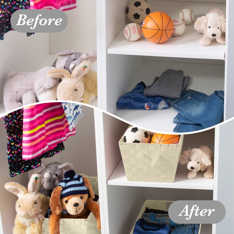Simplify Off-White Polyester Storage Basket - Small Shelf Organizer