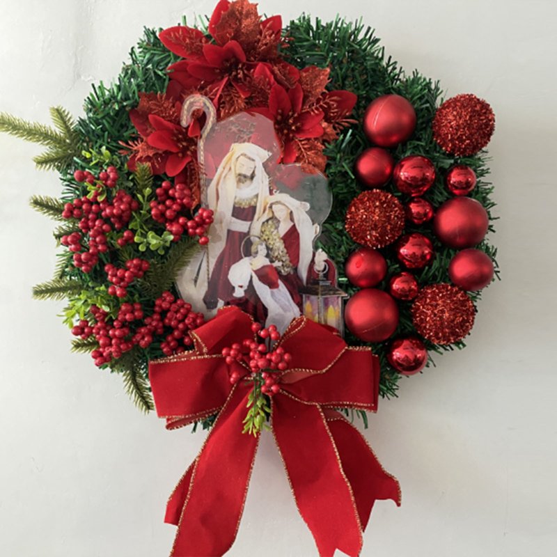 16-Inch Artificial Christmas Wreath with Bow for Front Door Holiday Decor