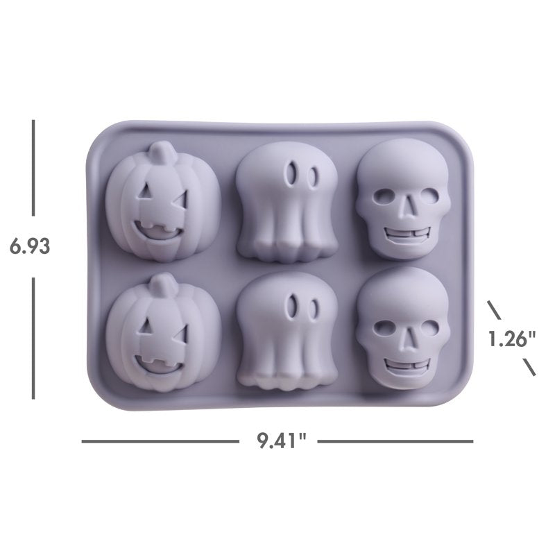 Silicone Cakelet Pan with Jack-O'-Lantern Ghost Skull Designs - Halloween Baking Mold