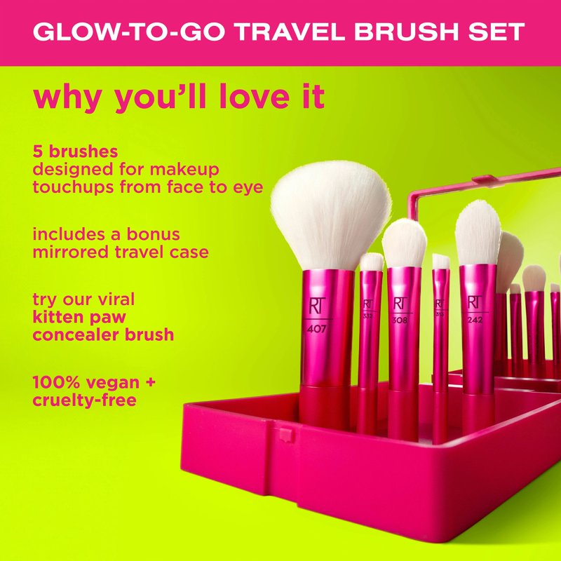 5-Piece Travel Makeup Brush Set with Mirror Case