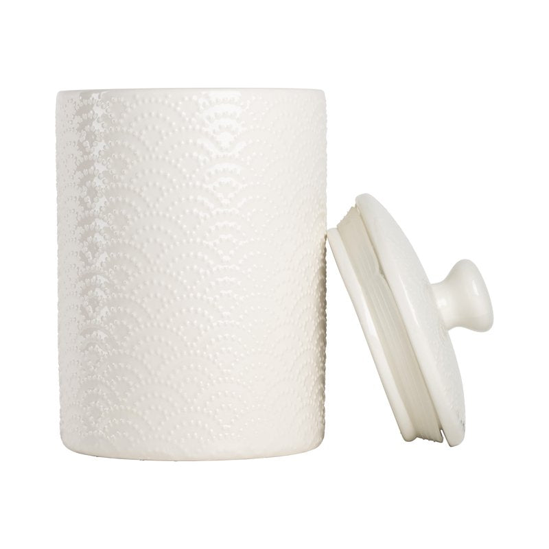Embossed 3-Piece Ceramic Canister Set - White with Bamboo Lids