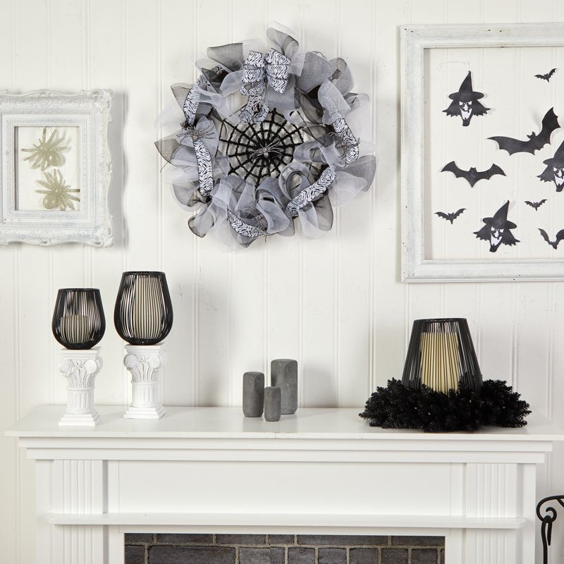 Halloween Spider Web Mesh Wreath 26 Inch Decorative Door Wall Decor