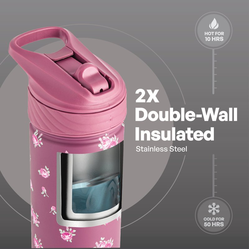 26oz Stainless Steel Ranger Water Bottle with Easy Sip Straw - Berry Floral