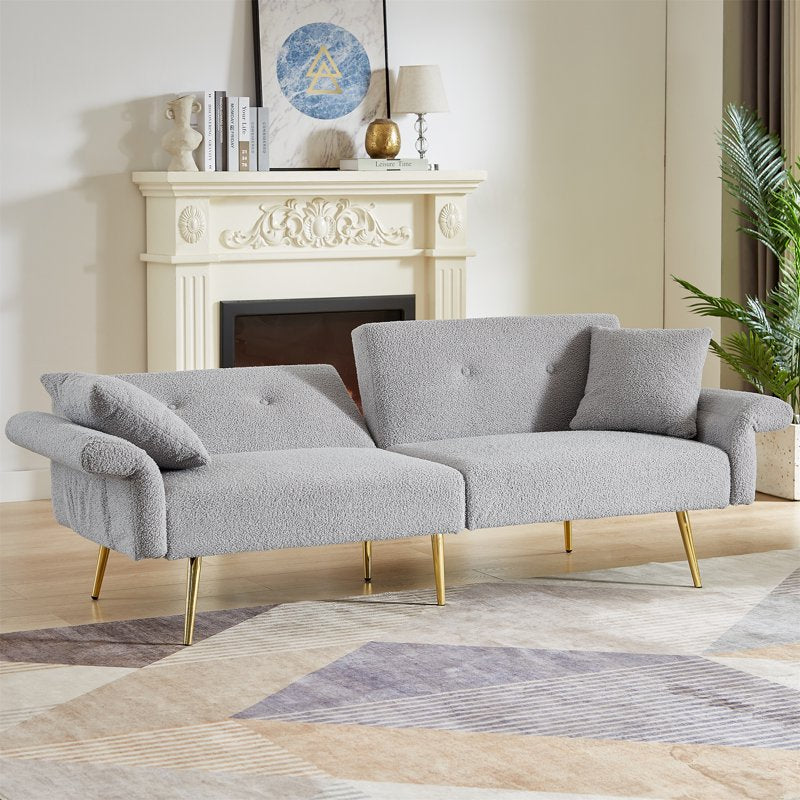 79" Convertible Futon Sofa Bed with Adjustable Arm & Pillows