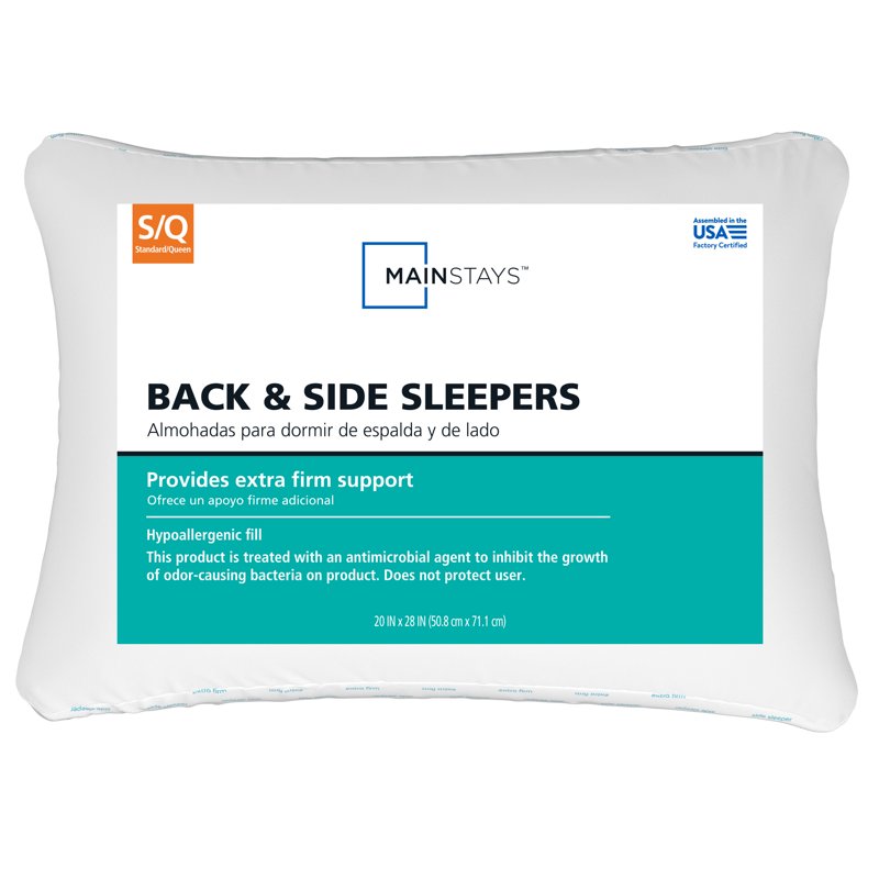 (2 Pack) Mainstays Back & Side Sleeper Bed Pillow - Standard/Queen, Extra Firm Support