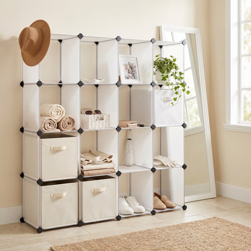 16-Cube Modular Storage Organizer - Customizable Plastic Shelves