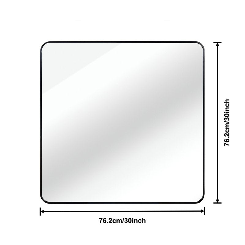 Square Wall Mirror 30x30 Inches Black Metal Frame - Vanity Mirror for Bathroom & Bedroom - Modern Home Decor (Variation: Black)
