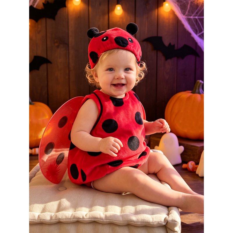 Kids Ladybug Costume Set for Infants 0-6 Months - Red Sleeveless Top with Wing Hat