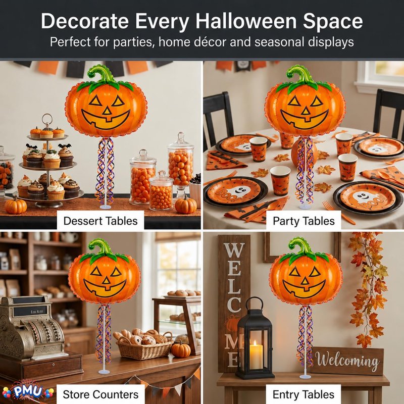 Halloween Pre-Inflated 9 Inch Pumpkin Balloon on Stick - Whimsical Pumpkin, 1 Pack