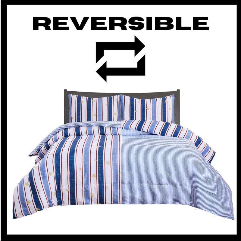 Kids Reversible Microfiber Comforter Set with Sham - Full Size, Red/Blue