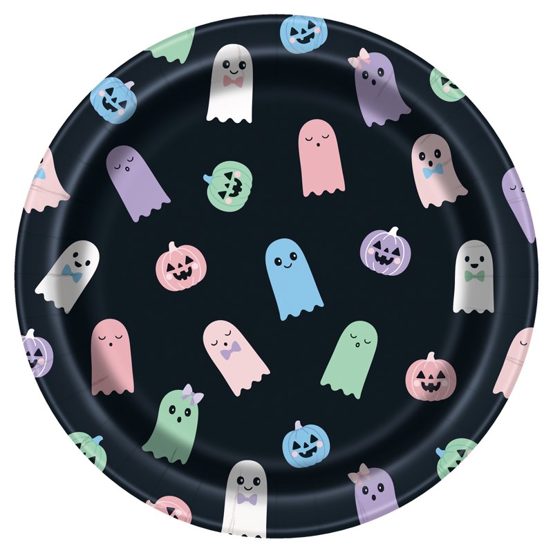 30-Pack 9-Inch Pastel Ghosts Halloween Paper Plates for Parties