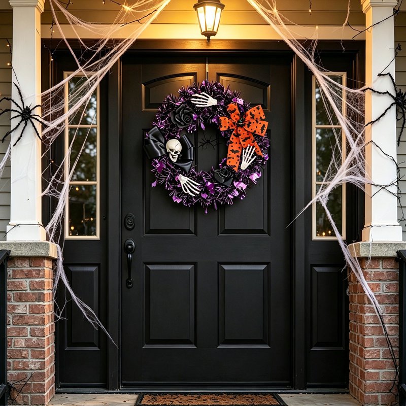 Halloween Wreath for Front Door - Black Door Decor for Home Porch - Variation O-9