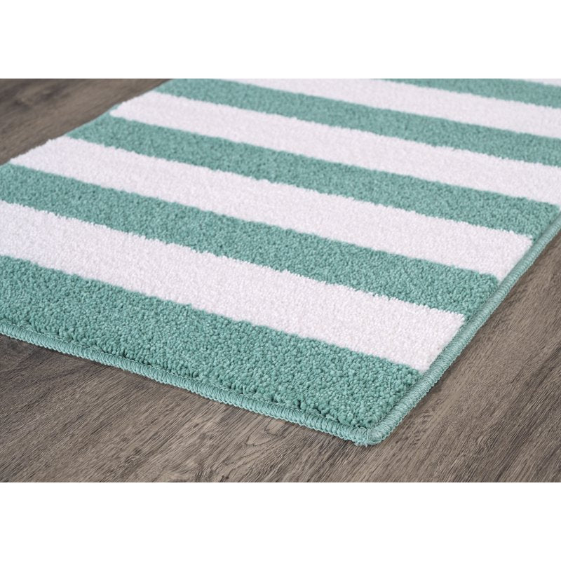 Rectangular Beach Stripe Washable Bathroom Rug - Sea Foam White 21x34 in