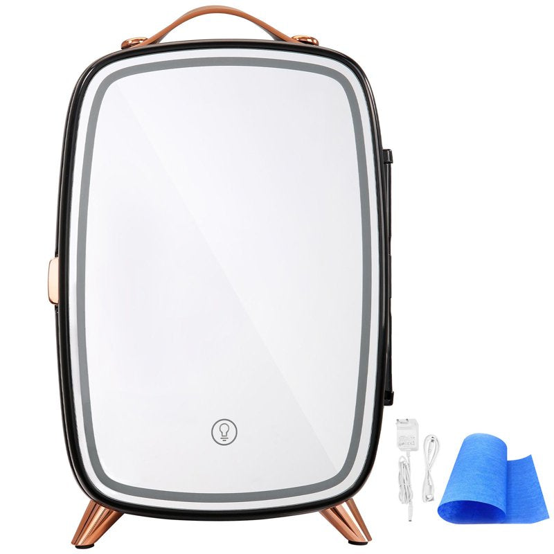 6L Mini Fridge with HD Makeup Mirror & LED Lights - Portable Skincare Cooler