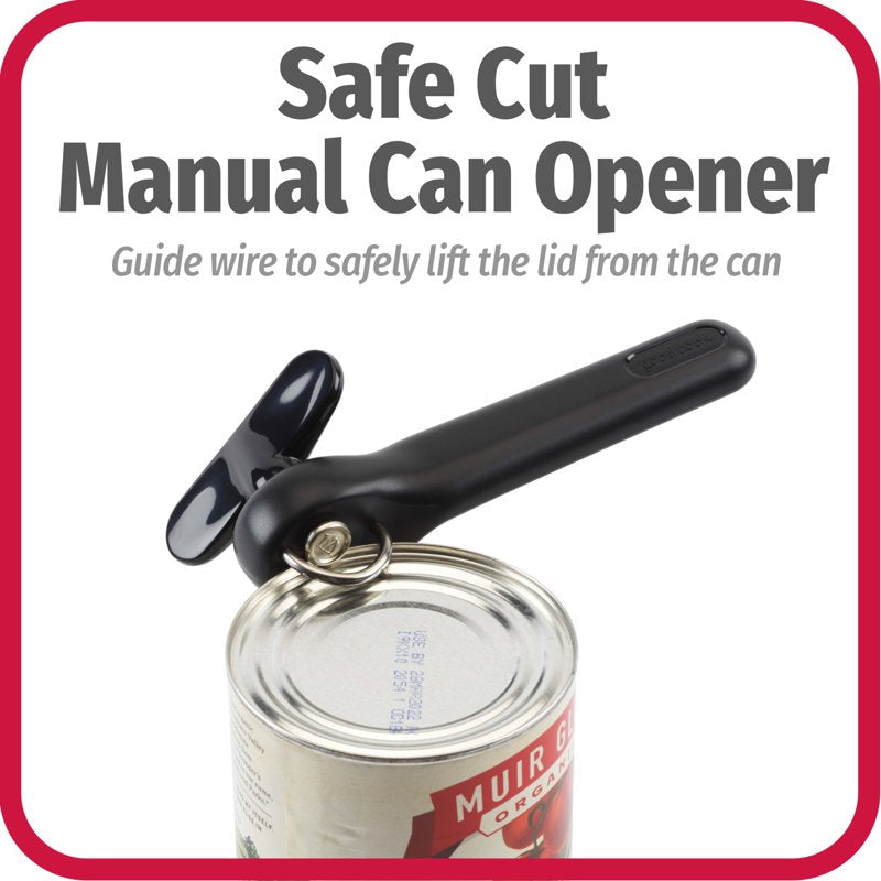 Manual Can Opener with Safe-Cut Stainless Steel Blade - Black