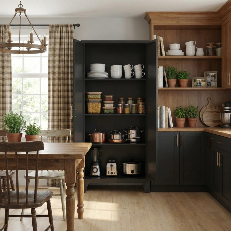 Tall Black Storage Cabinet with Adjustable Shelves - 60.8"