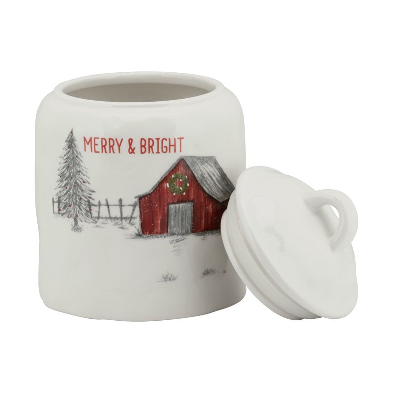 Small Ceramic Barn Canister - Merry & Bright Winter Wonderland