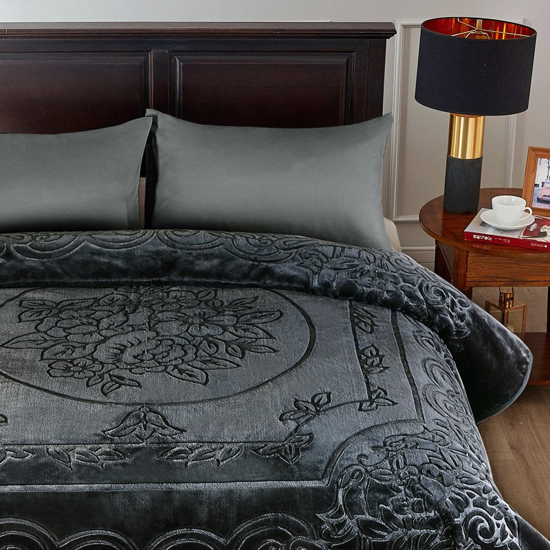 Heavy Thick Fleece Blanket King Size - Dark Gray Solid Variation - 85x95 Inches, 9lbs, Silky Soft Raschel Plush Winter Bed Blanket