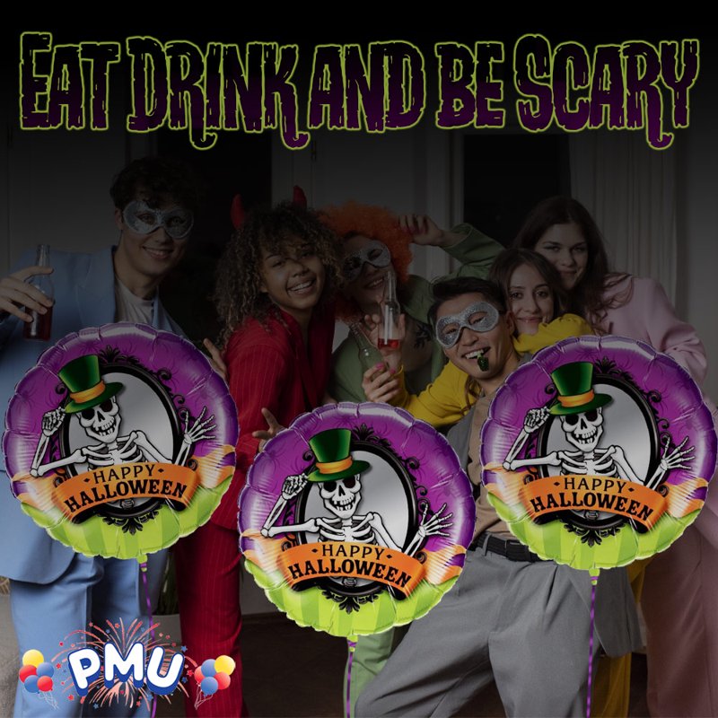 PMU Halloween Skeleton Mirror Balloon Set - 18 Inch Mylar Foil Party Decor, Pack of 5