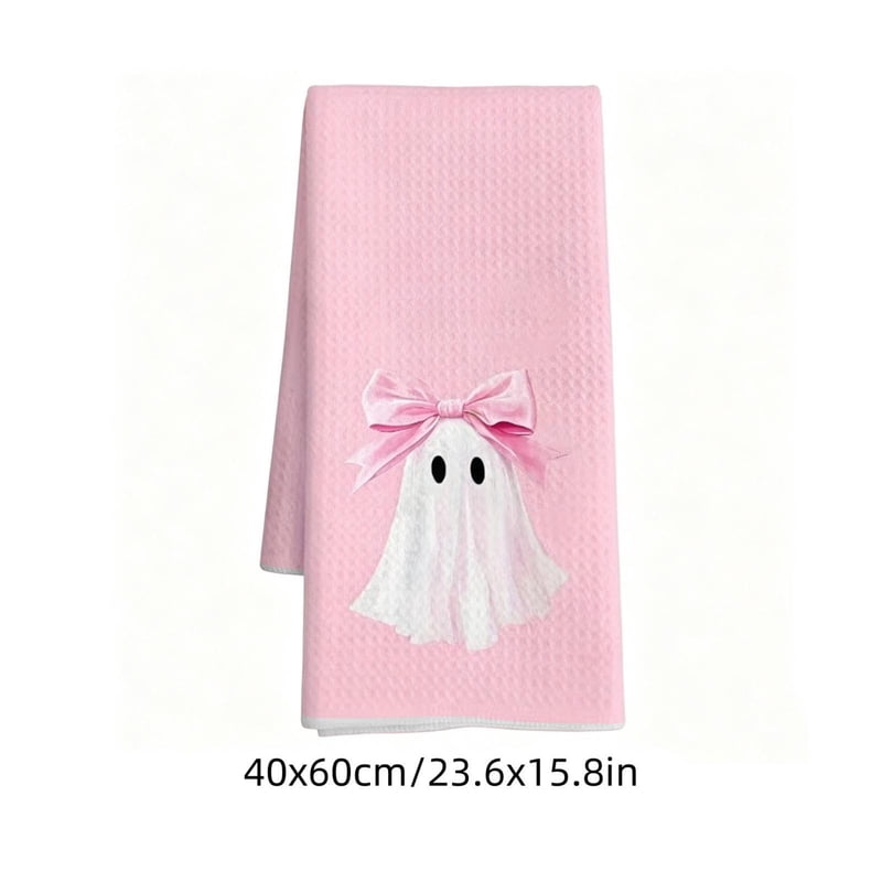 Pink Ghost Halloween Kitchen Hand Towel - Cute Fall Bathroom Decor - Variation K-A