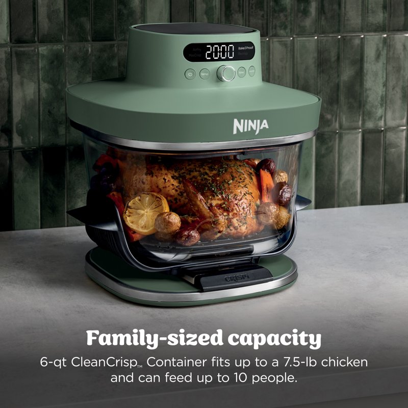 Ninja Crispi Pro Glass Air Fryer 6-Qt - Green, 4-in-1 Cooking