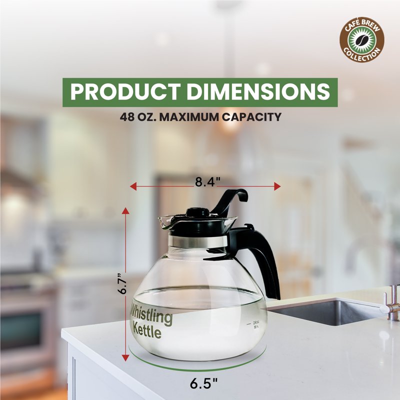 Whistling Glass Tea Kettle - 48oz Borosilicate for Stovetop