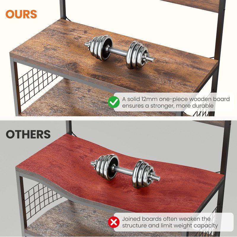 Baker’s Rack with Power Outlet - 4-Tier Microwave Stand, 31.5 Inch, Rustic Brown